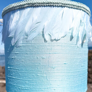 Blue Silk Lampshade with Feathers